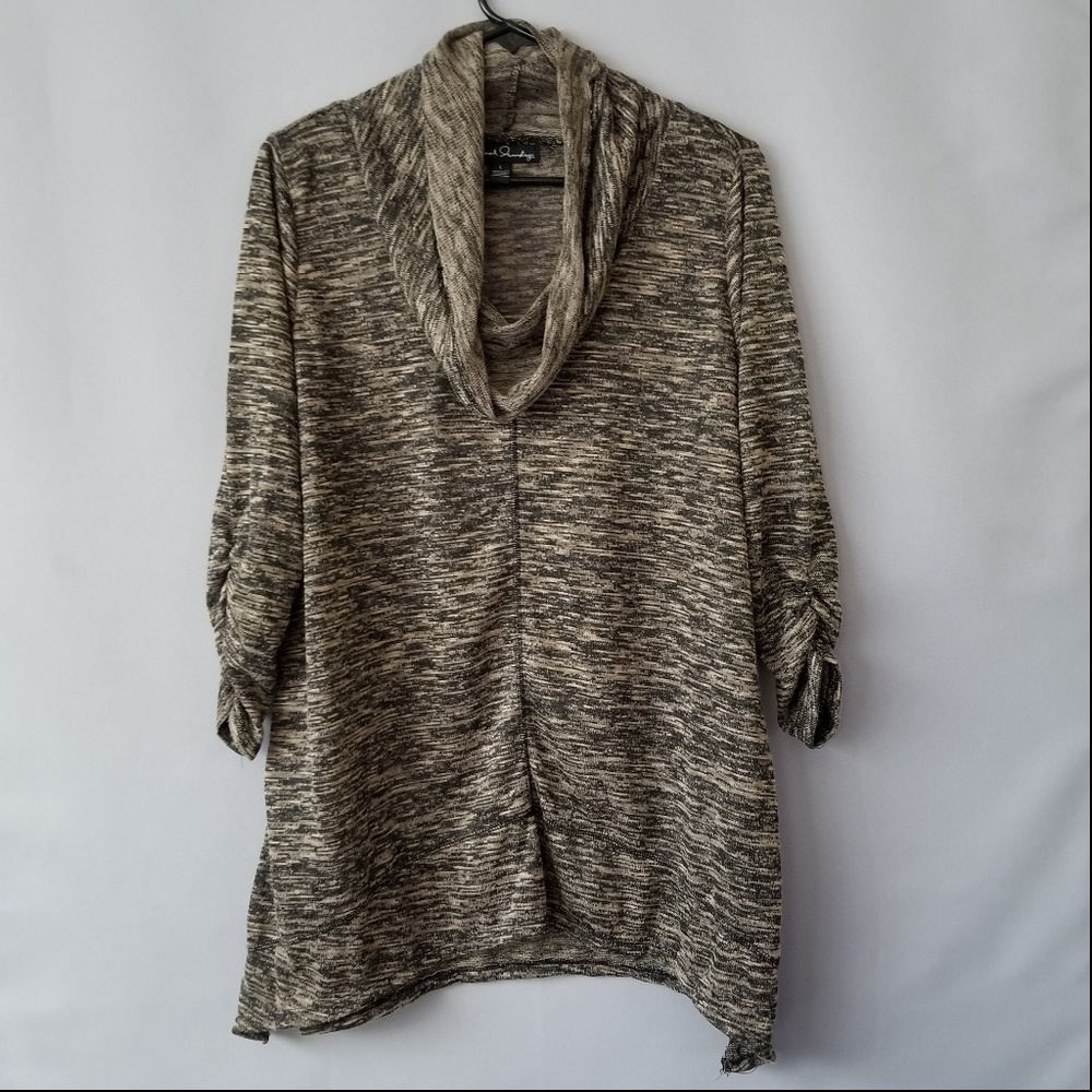 X FRENCH LAUNDRY COWL NECK RUCHED TUNIC SWEATER